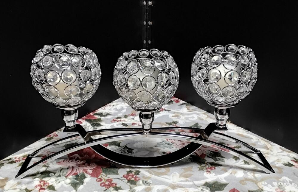 Nanette Lepore 3 globe crystal metal arch Candle Holders votive candles Elegant